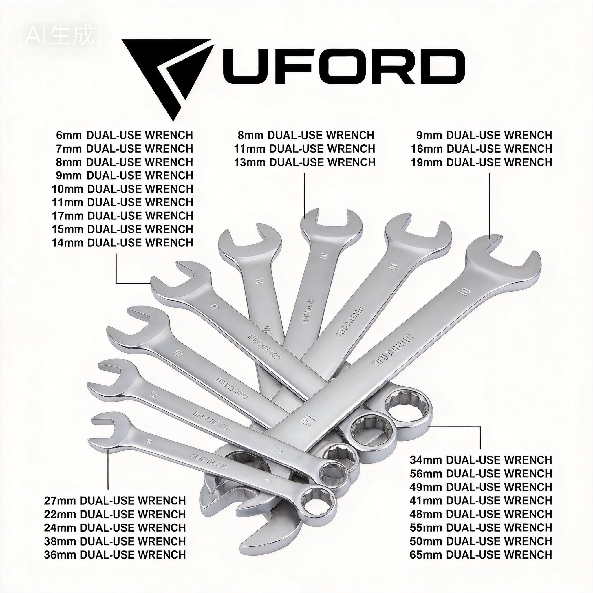 مفتاح شق حلقة (مفتاح ومشرط مزدوج) - كروم فانديوم قوي (6 مم - 65 مم) Combination Wrench